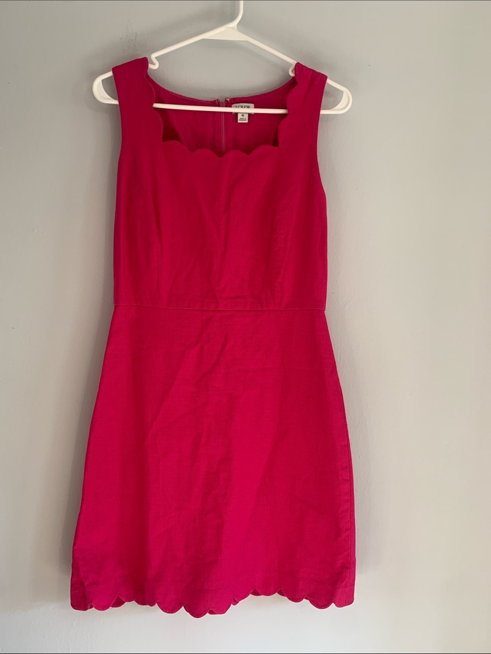 J. CREW Hot Pink Scallop Sheath Mini Dress 100% cotton